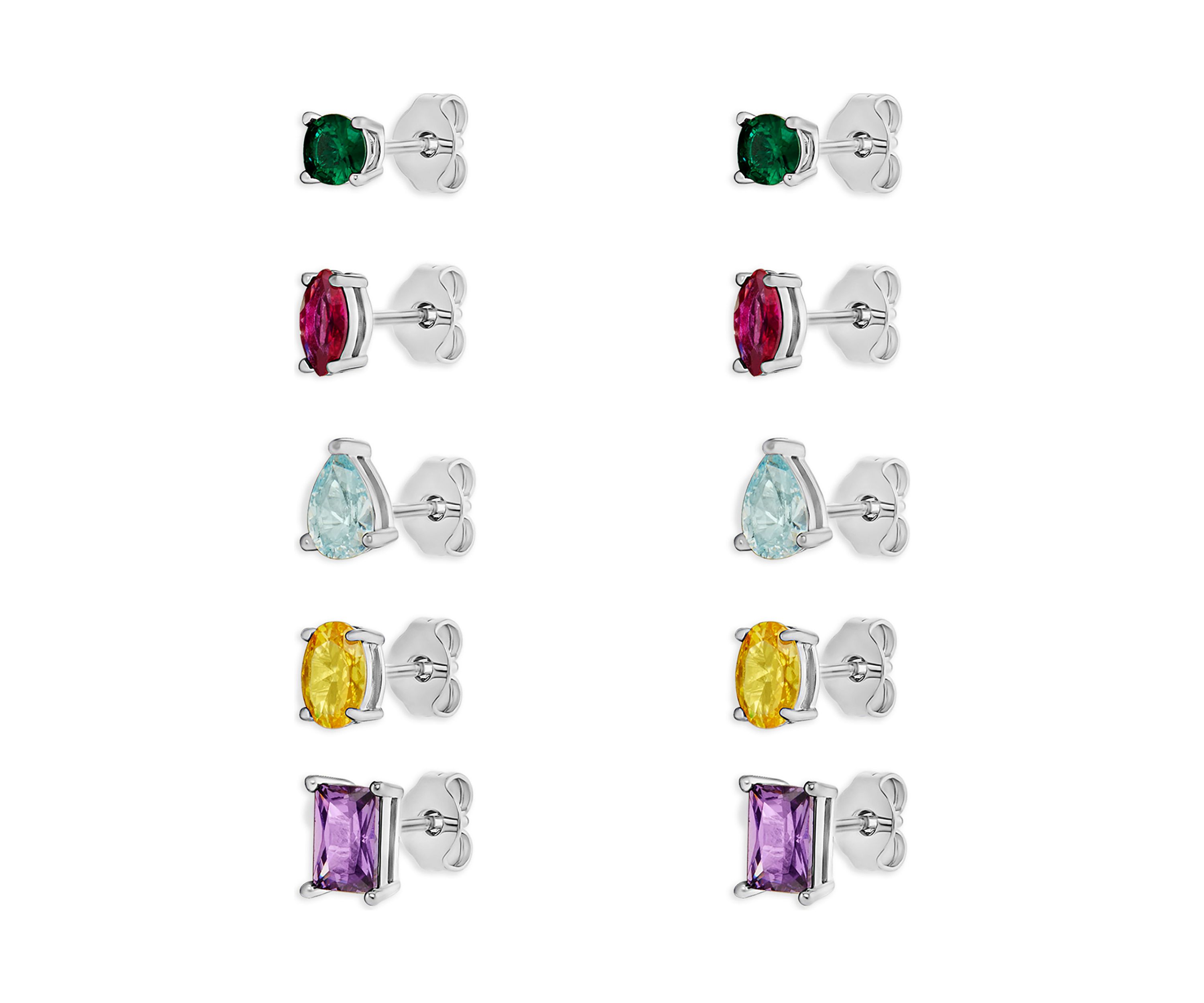 Silver Plated Multicolor Multi Shape Studs Earring Set