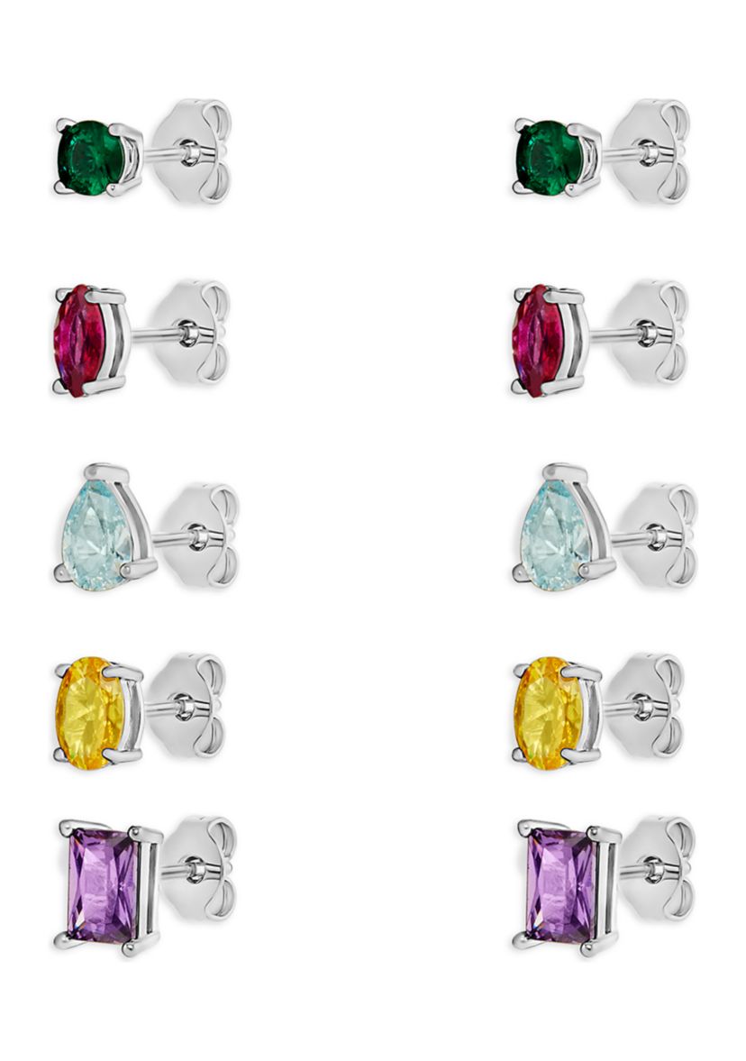 Silver Plated Multicolor Multi Shape Studs Earring Set