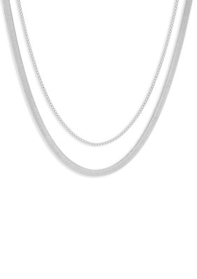 Belk Silverworks Fine Plated Box & Herringbone Chain Duo Necklace Set