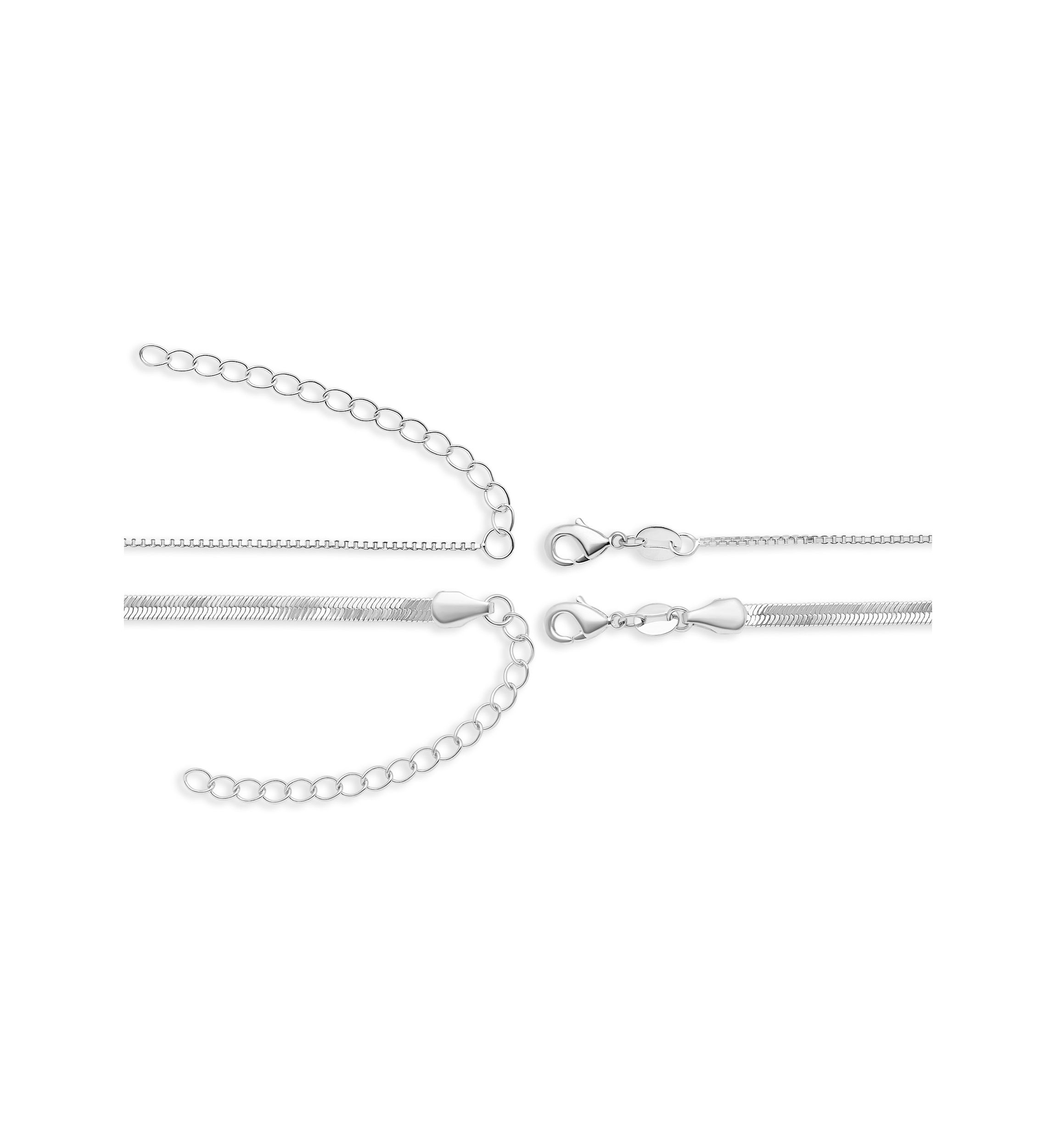 Fine Plated Box & Herringbone Chain Duo Necklace Set