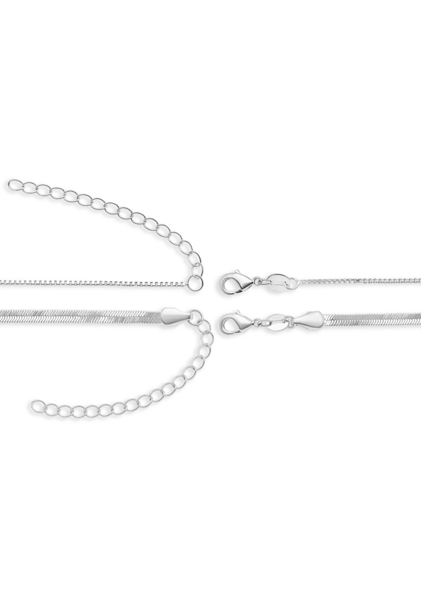 Fine Plated Box & Herringbone Chain Duo Necklace Set
