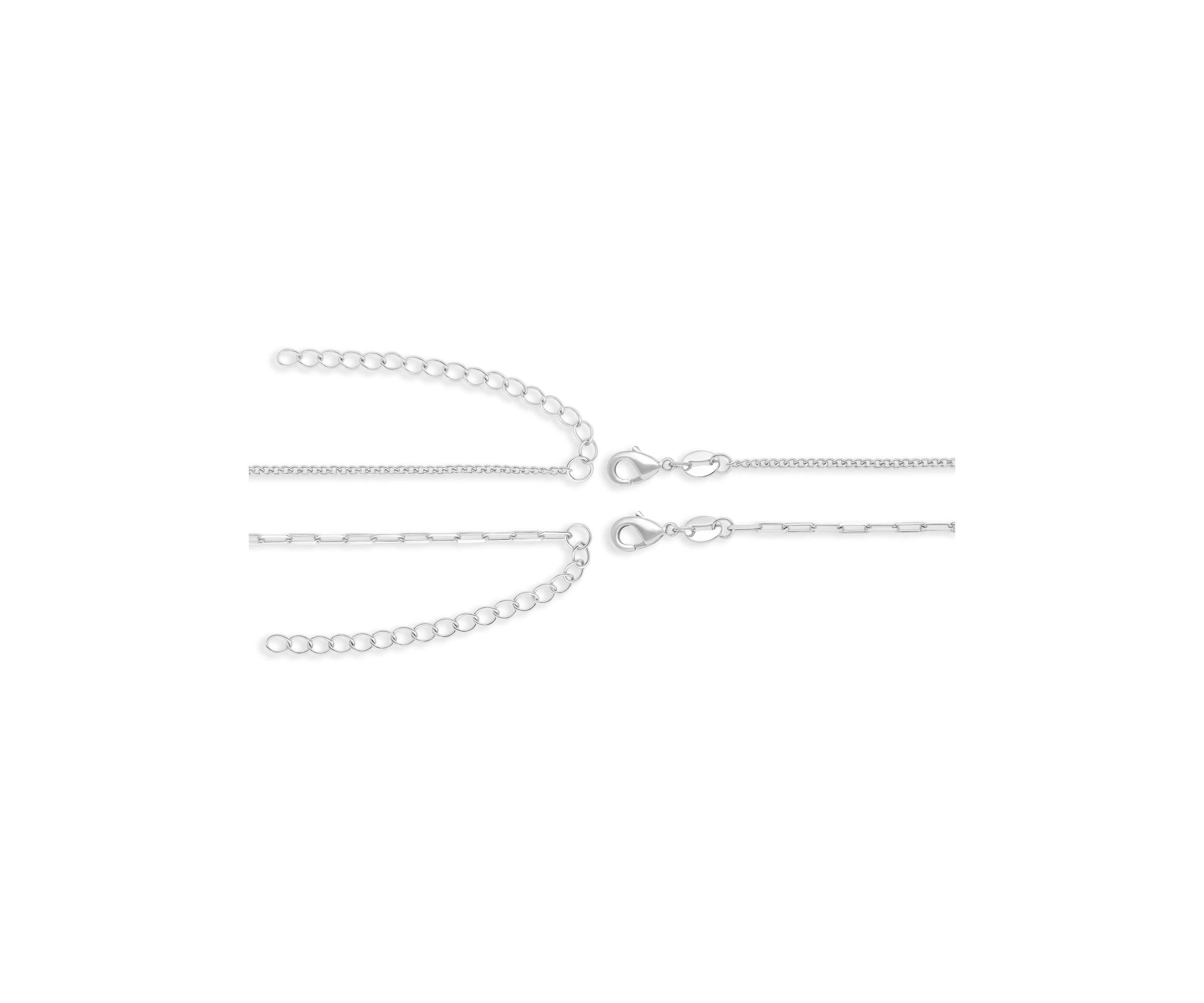 Fine Silver Plated Baby Curb & Paperclip Chain Duo Necklace Set