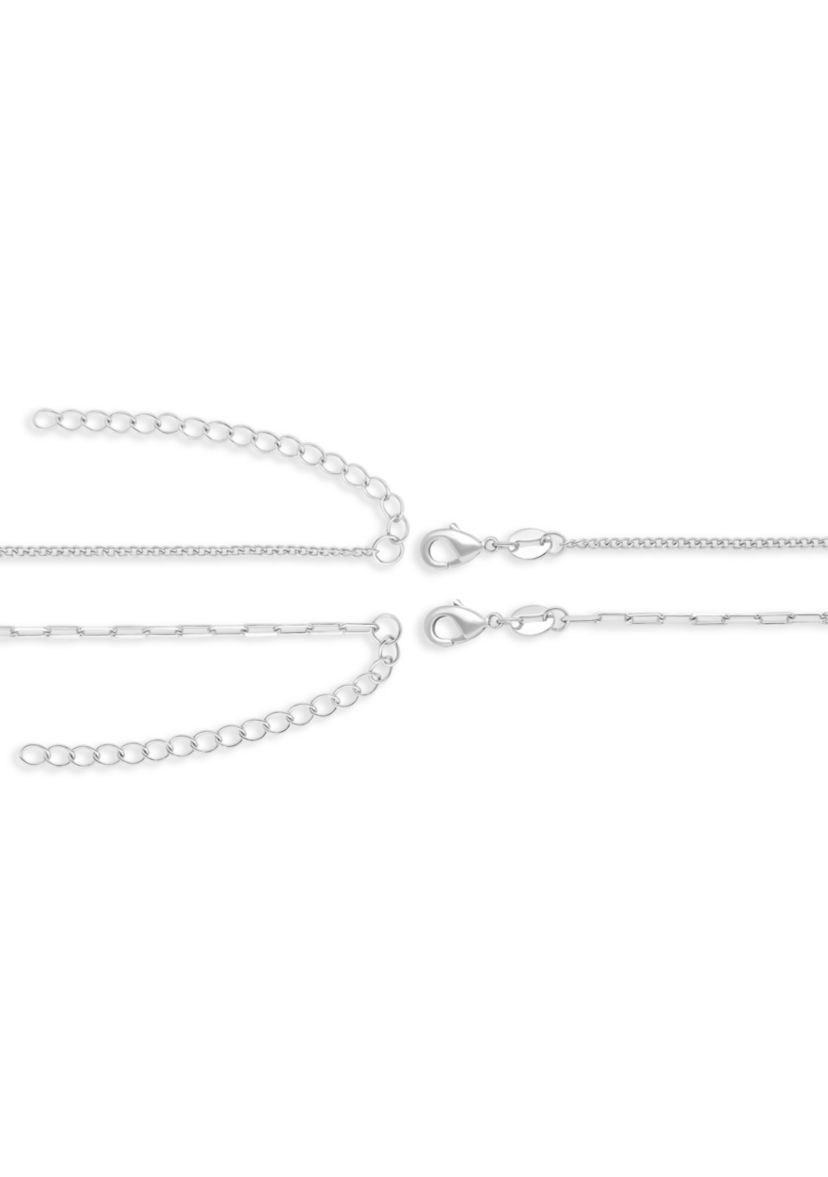 Fine Silver Plated Baby Curb & Paperclip Chain Duo Necklace Set