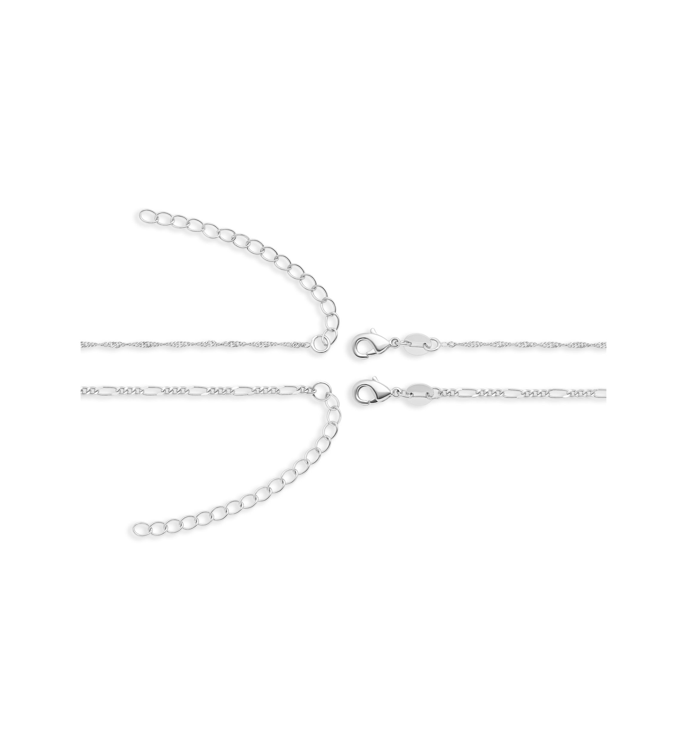 Fine Silver Plated Singapore & Figaro Chain Duo Necklace Set