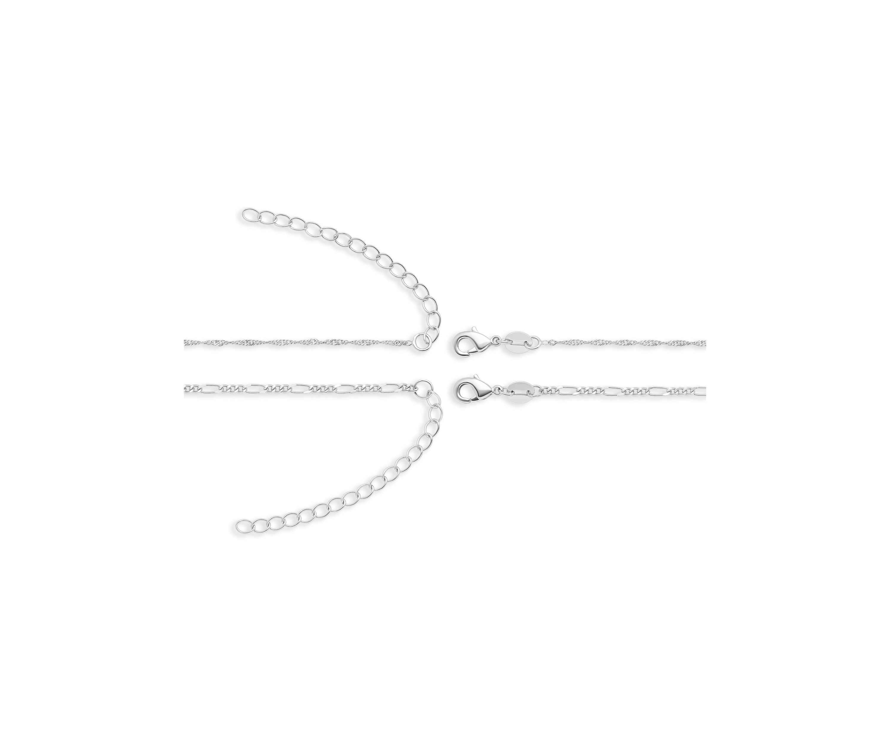 Fine Silver Plated Singapore & Figaro Chain Duo Necklace Set