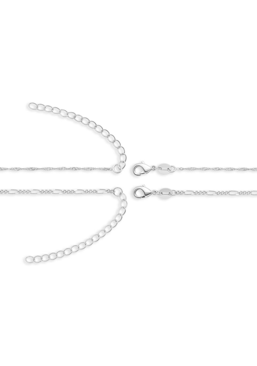 Fine Silver Plated Singapore & Figaro Chain Duo Necklace Set
