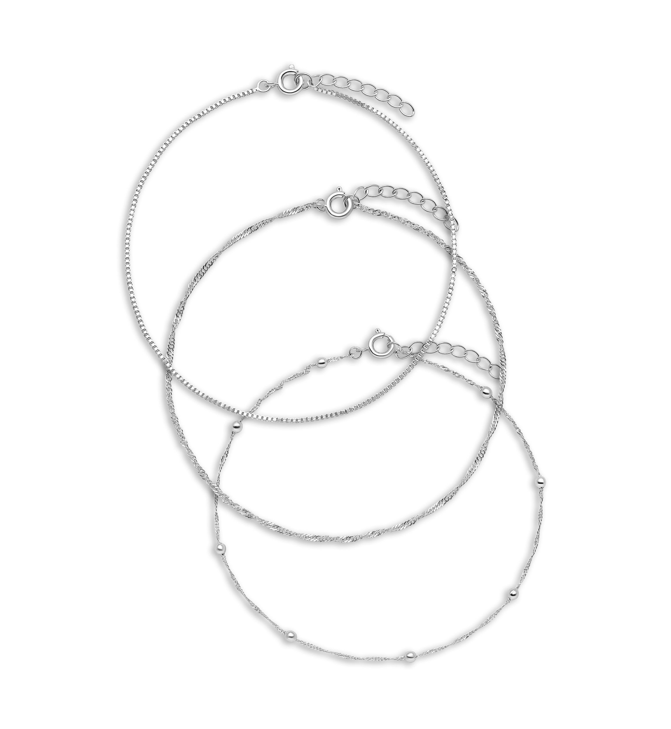 Fine Silver Plated Anklet Trio Set