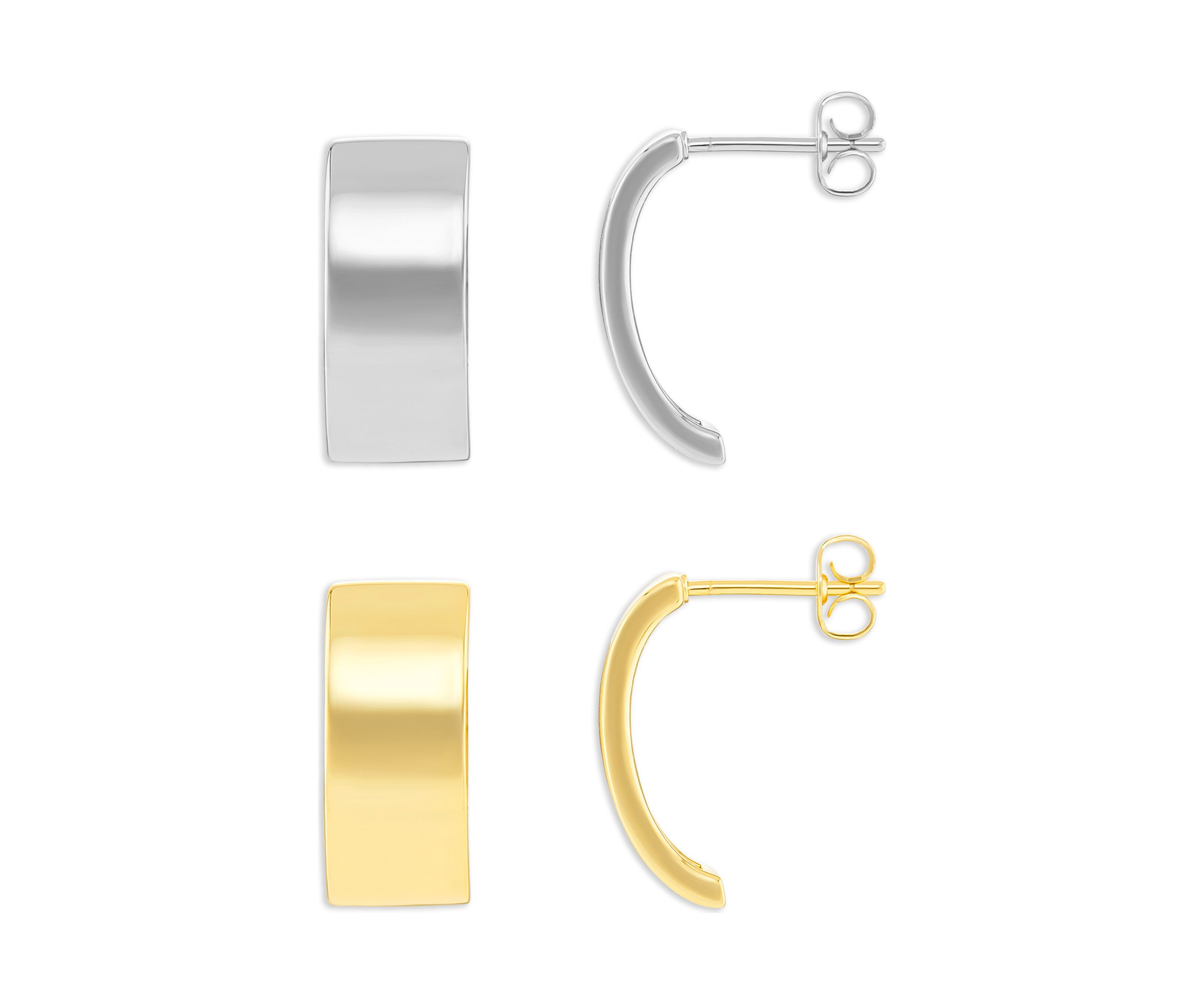 Gold and Silver Plated Flat Curved Stud Earrings Duo Set