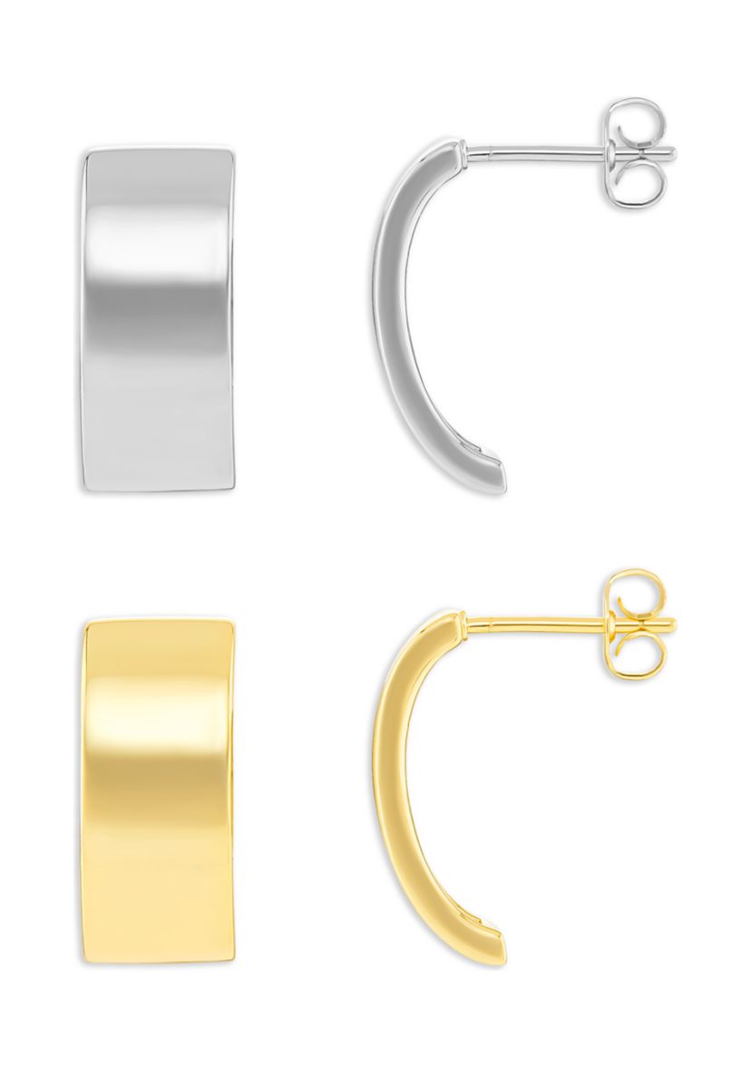 Gold and Silver Plated Flat Curved Stud Earrings Duo Set