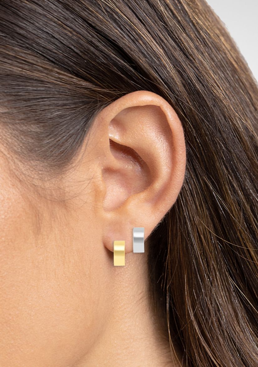 Gold and Silver Plated Flat Curved Stud Earrings Duo Set