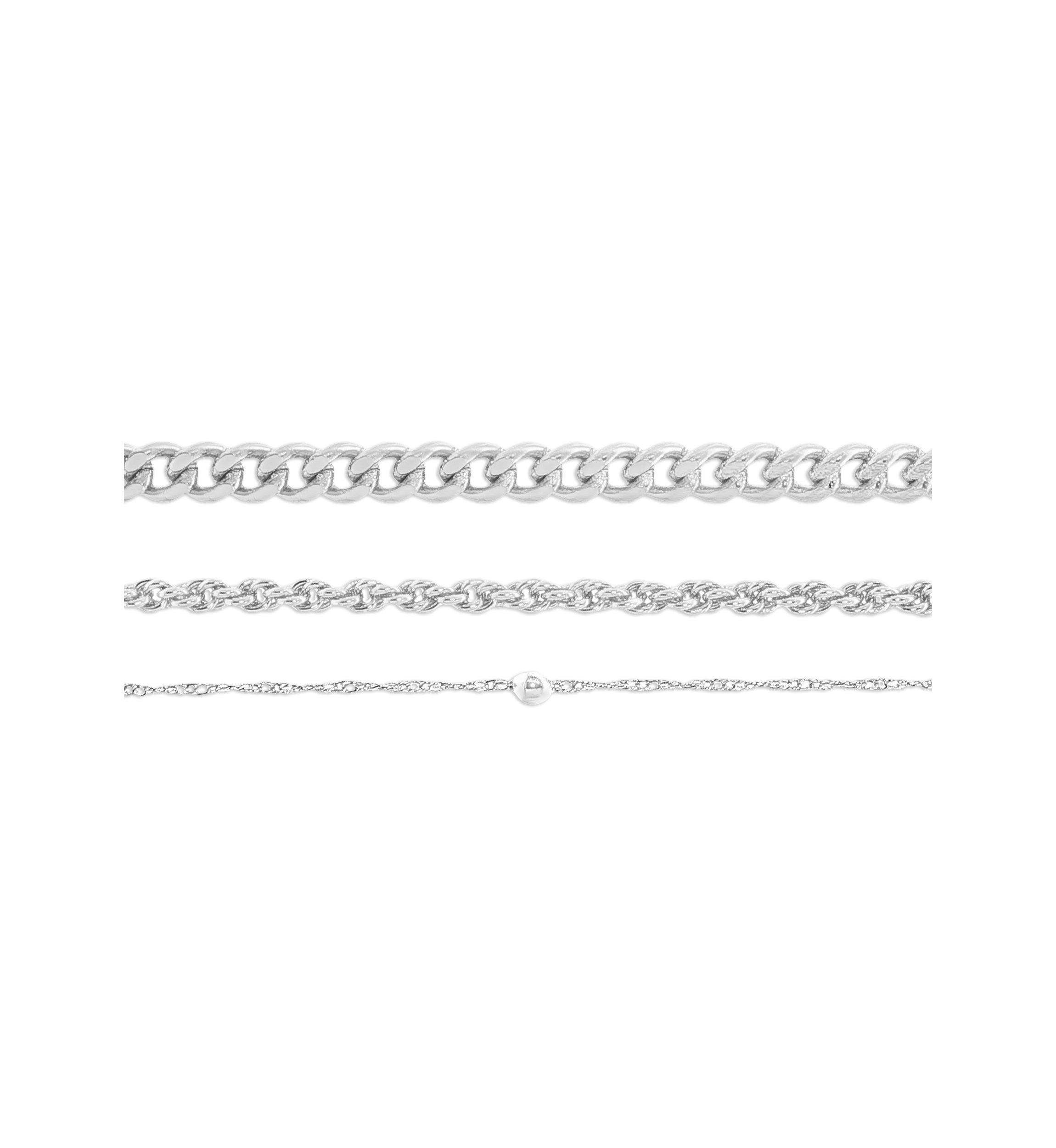 Fine Silver Plated Singapore Bead Station, Rope Chain, Curb Chain Bracelet 