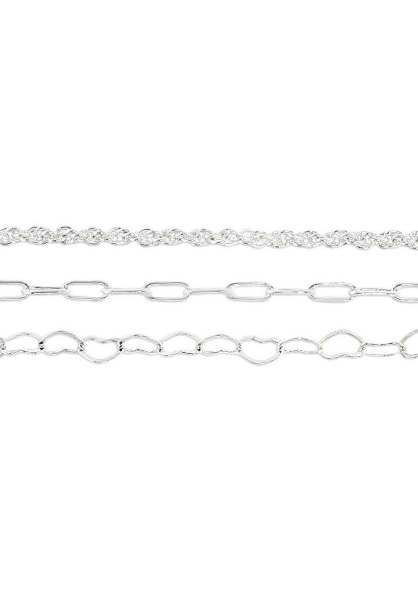 Fine Silver Plated Rope Bracelet, Heart Link Bracelet, And Paperclip Link Bracelet set