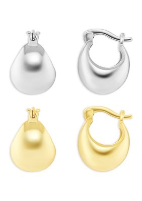 Belk Silverworks Plated Two tone Polished Graduated Concave Hoop Earrings Duo Set