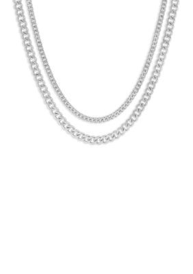 Belk Silverworks Plated Double Curb Chain Necklace Set, Silver, 16 in