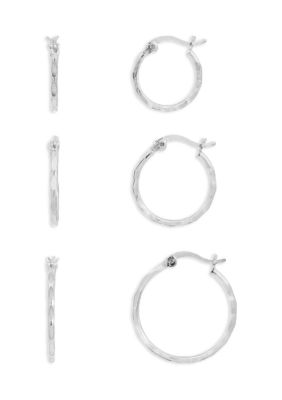 Belk Silverworks Fine Plated Diamond Cut Hoop Earrings Set