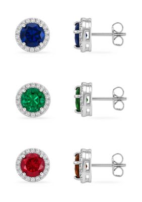 Belk Silverworks Fine Silver Plated Pave Cubic Zirconia Round Multi Color Stud Earrings Set
