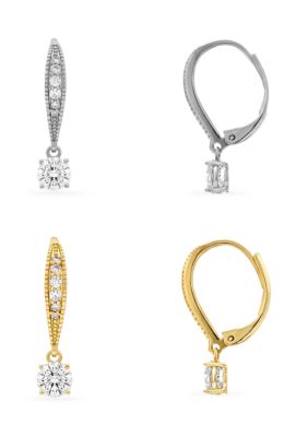 Belk Silverworks Two Tone Cubic Zirconia Square Drop Earrings Duo Set