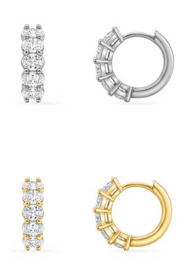 Belk Silverworks Two Tone Cubic Zirconia Hoops Earrings Duo Set