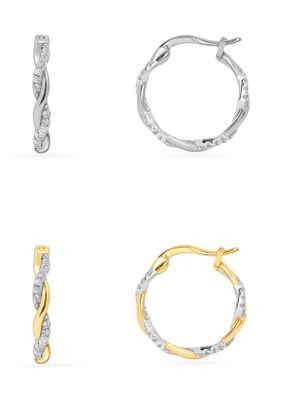 Belk Silverworks Fine Plated Pave Cubic Zirconia Twist Hoops Earrings Duo Set