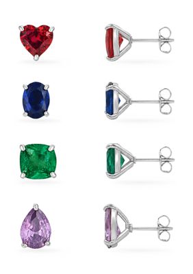 Belk Silverworks Fine Silver Plated Cubic Zirconia Multi Color & Shape Stud Earrings Set