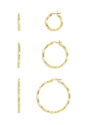 Belk Silverworks Plated Twisted Hoop Earrings - Set of 3, Gold