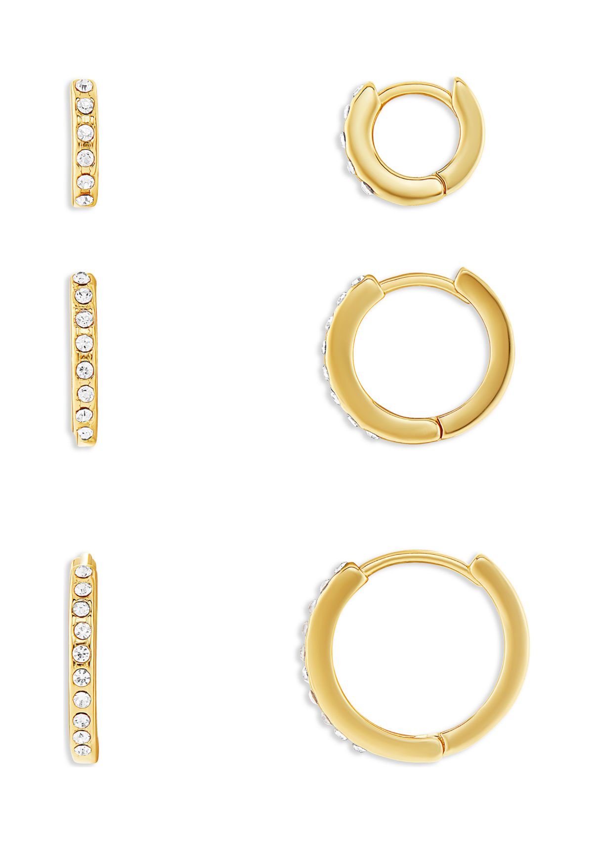 Gold Plated Clear Crystal Pavé Hoop Earrings Trio Set