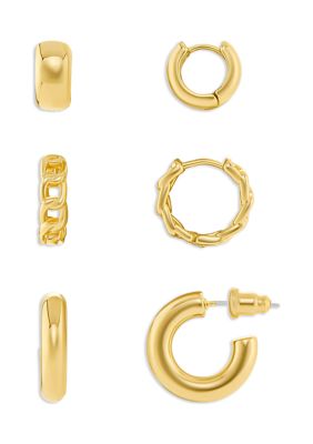 Belk Silverworks Gold Plated Polished Tube Chain Link Hoop Earrings Trio Set