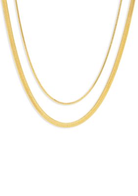 Belk Silverworks Plated Herringbone and Square Snake Chain Duo Necklace Set