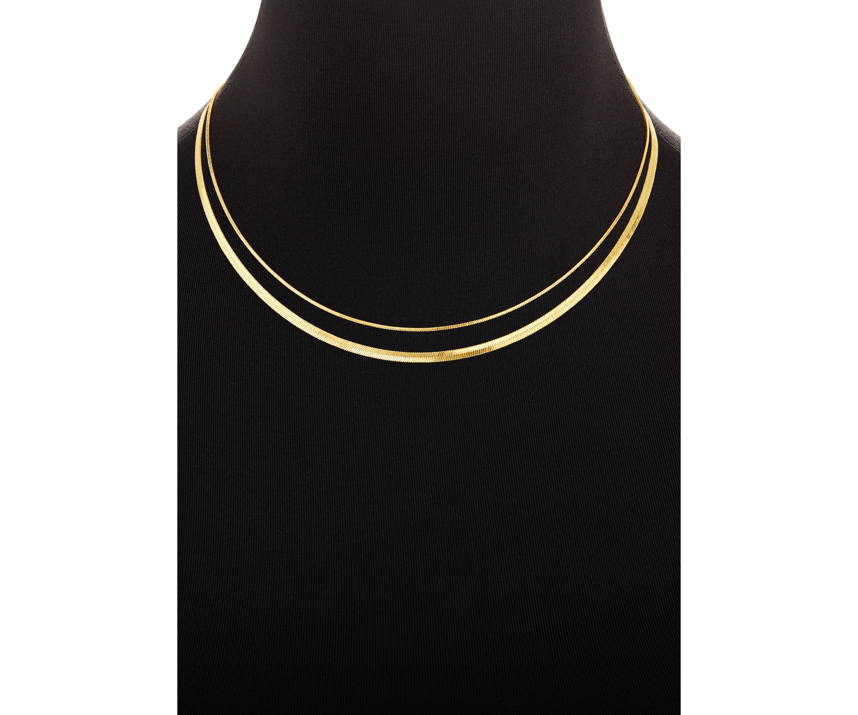 Plated Herringbone and Square Snake Chain Duo Necklace Set