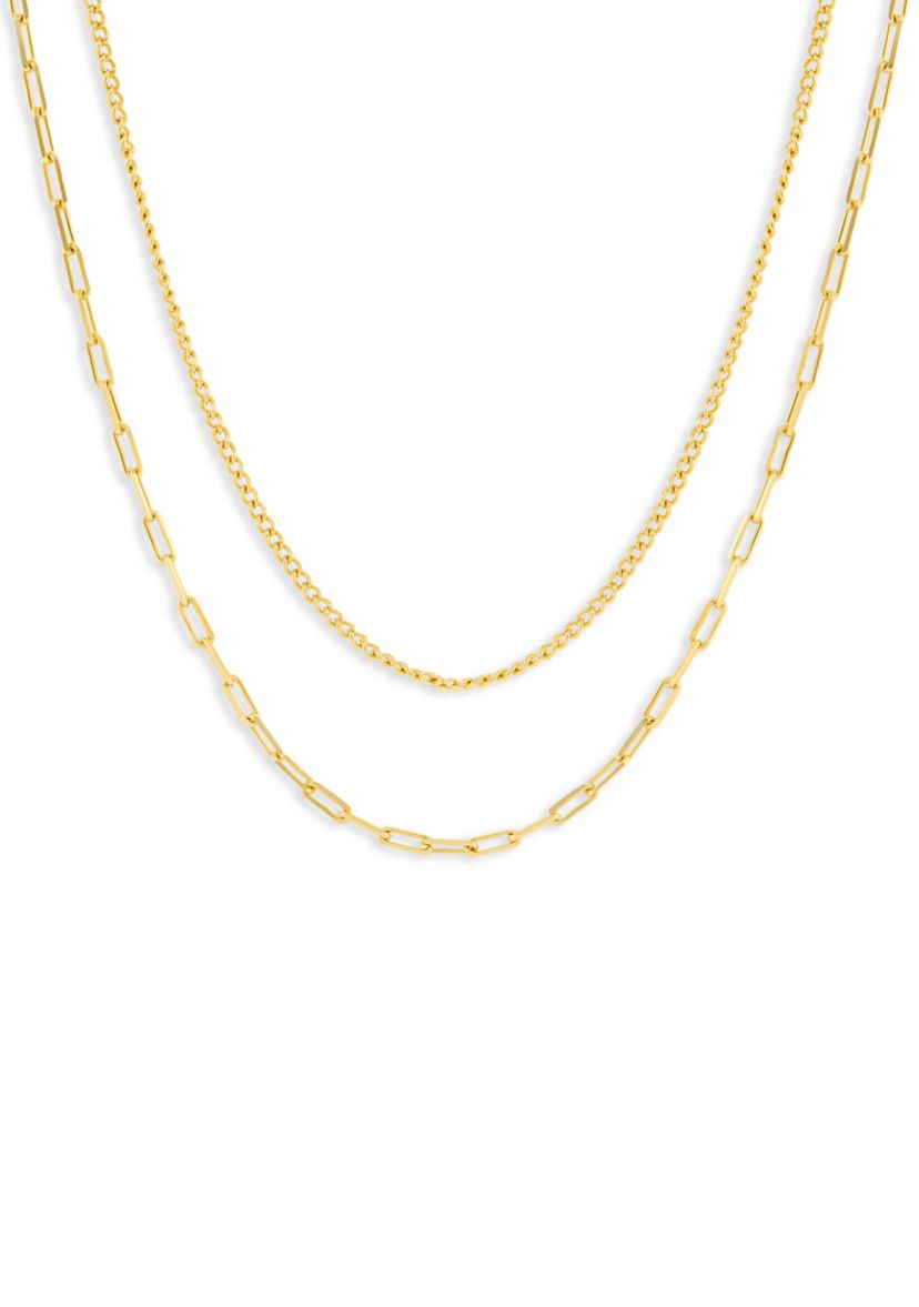 Gold Plated Baby Curb & Paperclip Chain Duo Necklace Set
