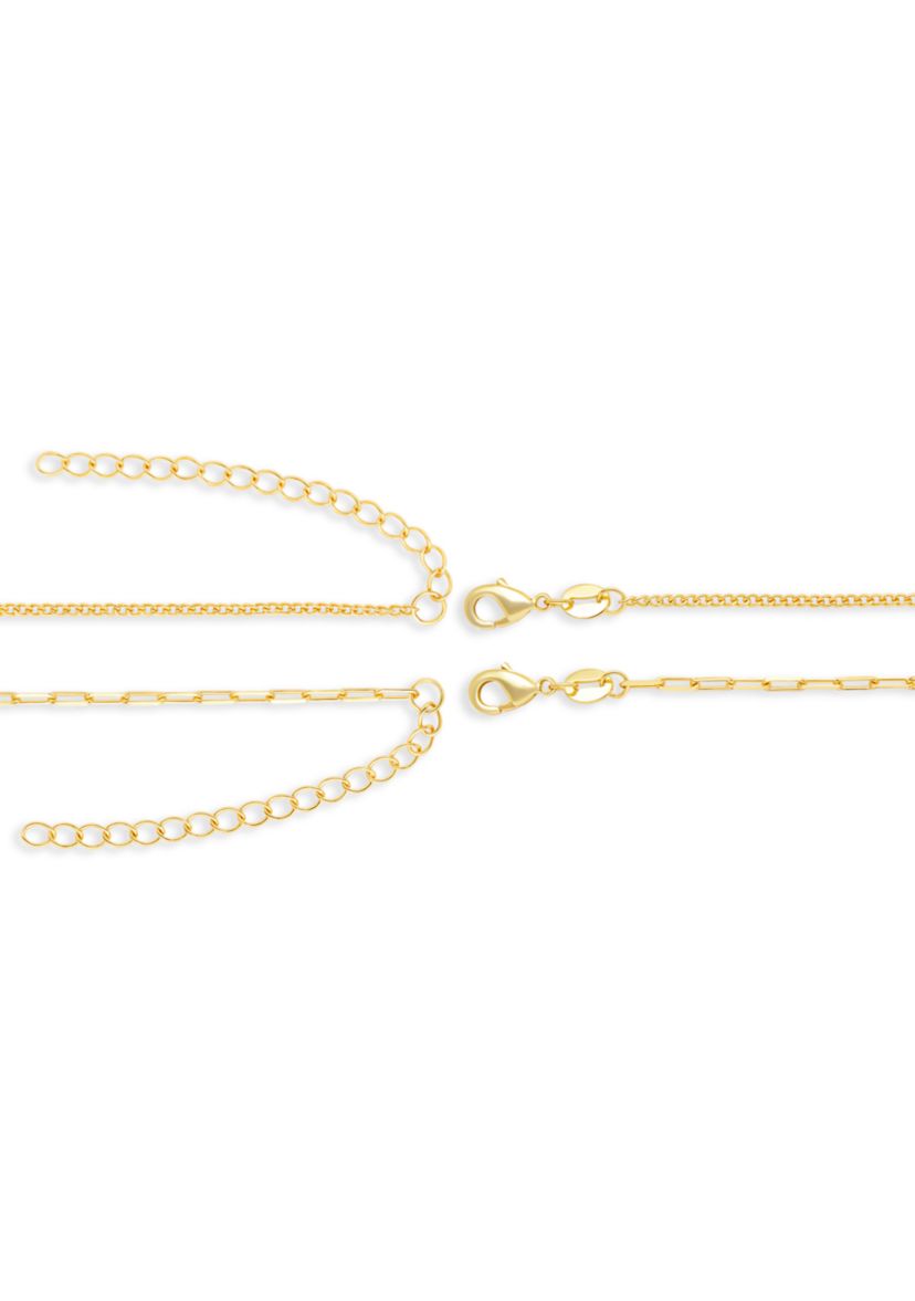 Gold Plated Baby Curb & Paperclip Chain Duo Necklace Set