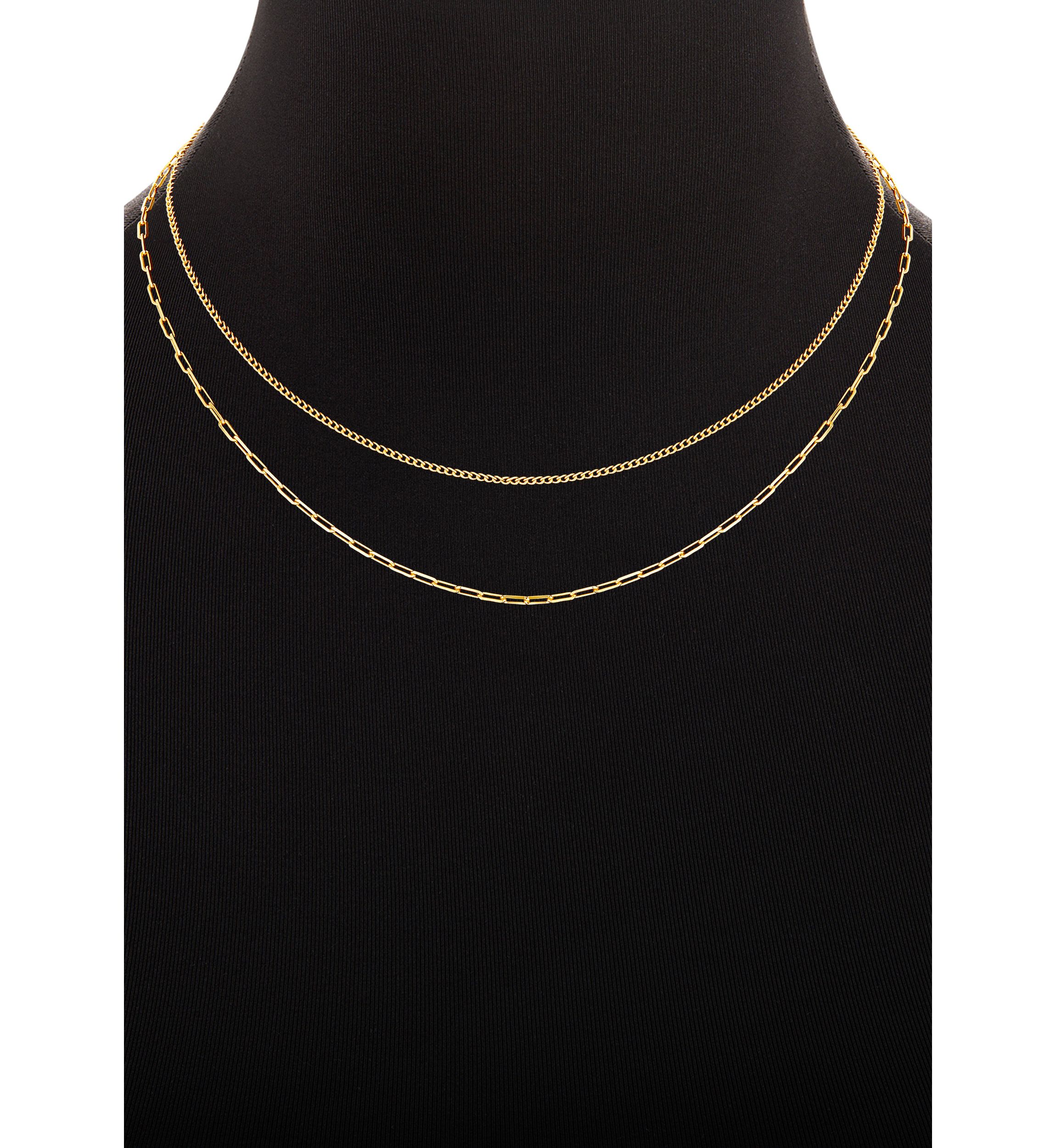 Gold Plated Baby Curb & Paperclip Chain Duo Necklace Set