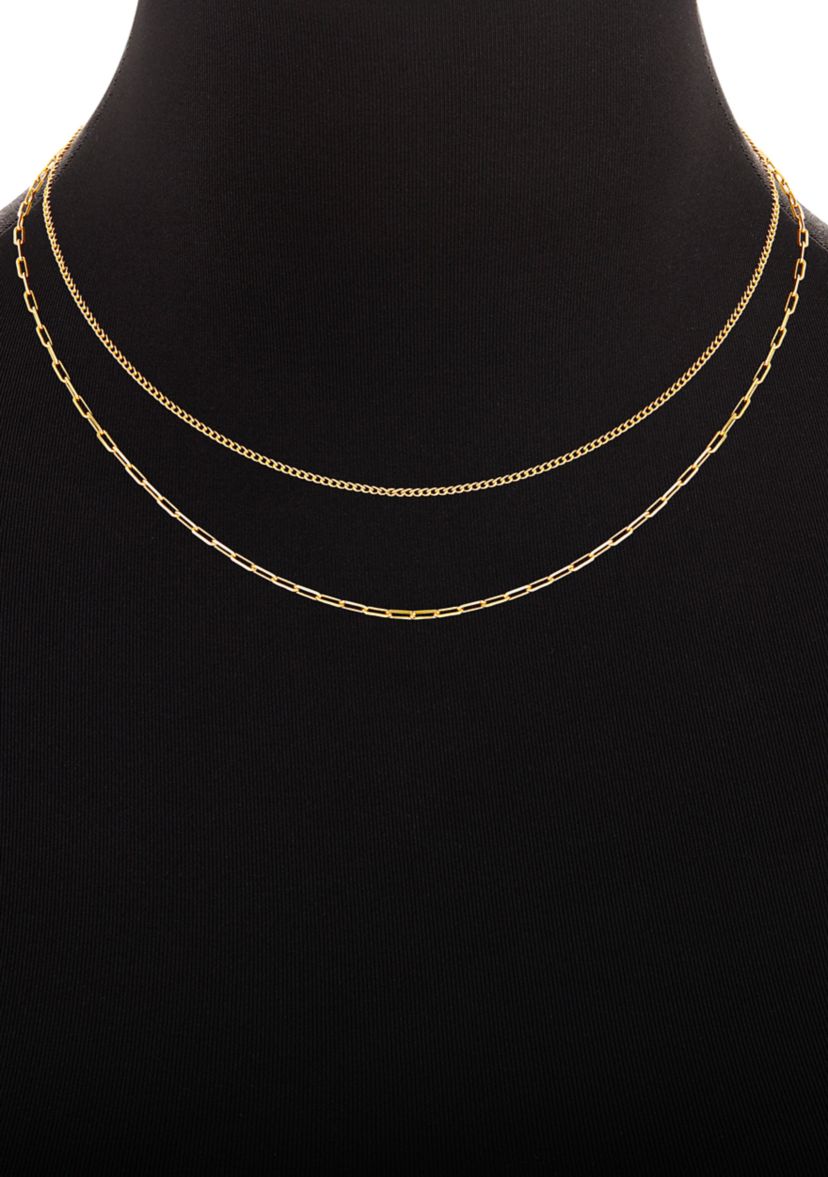 Gold Plated Baby Curb & Paperclip Chain Duo Necklace Set