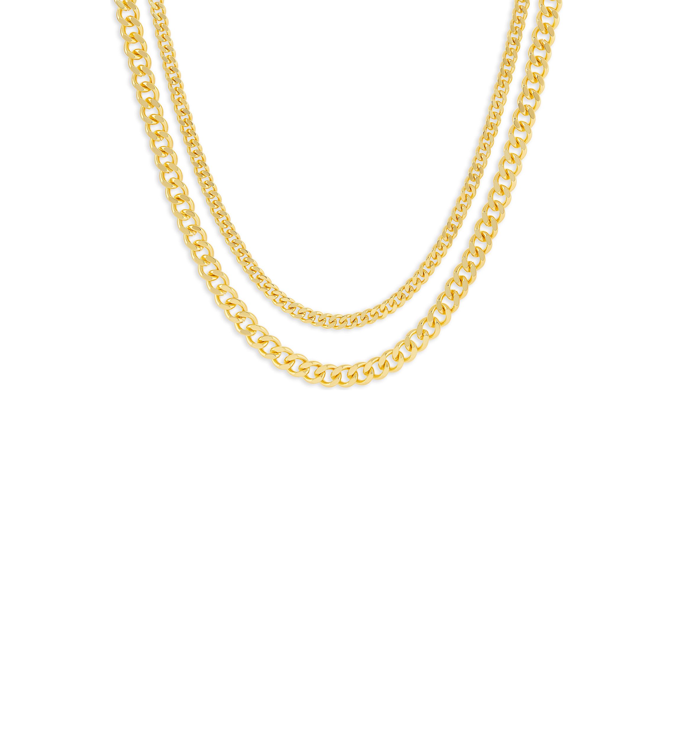 Plated Double Curb Chain Necklace Set