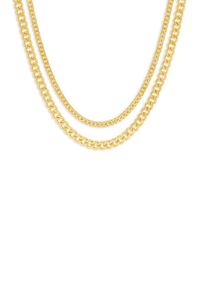 Plated Double Curb Chain Necklace Set