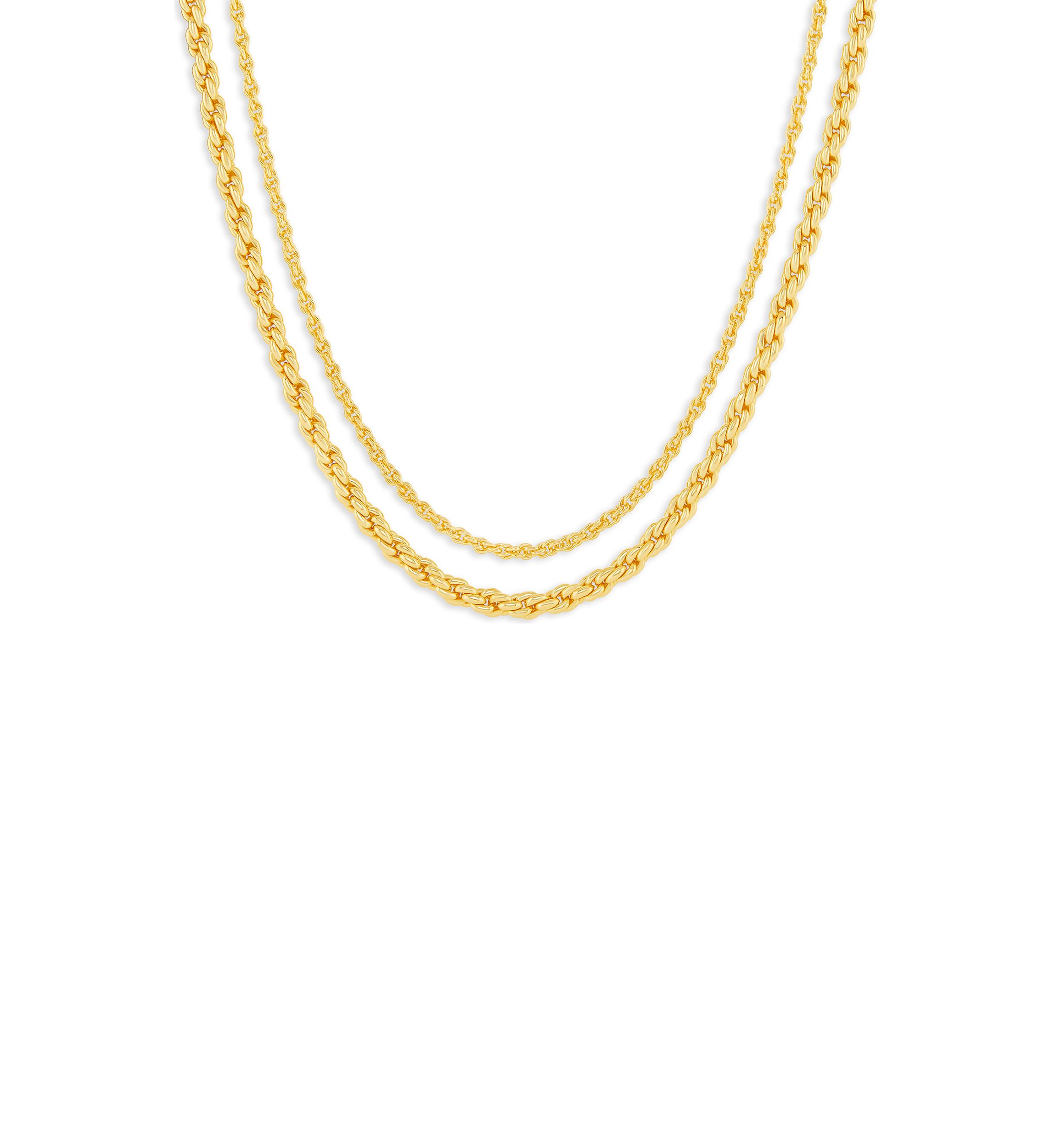 Plated Double Rope Chain Necklace Set