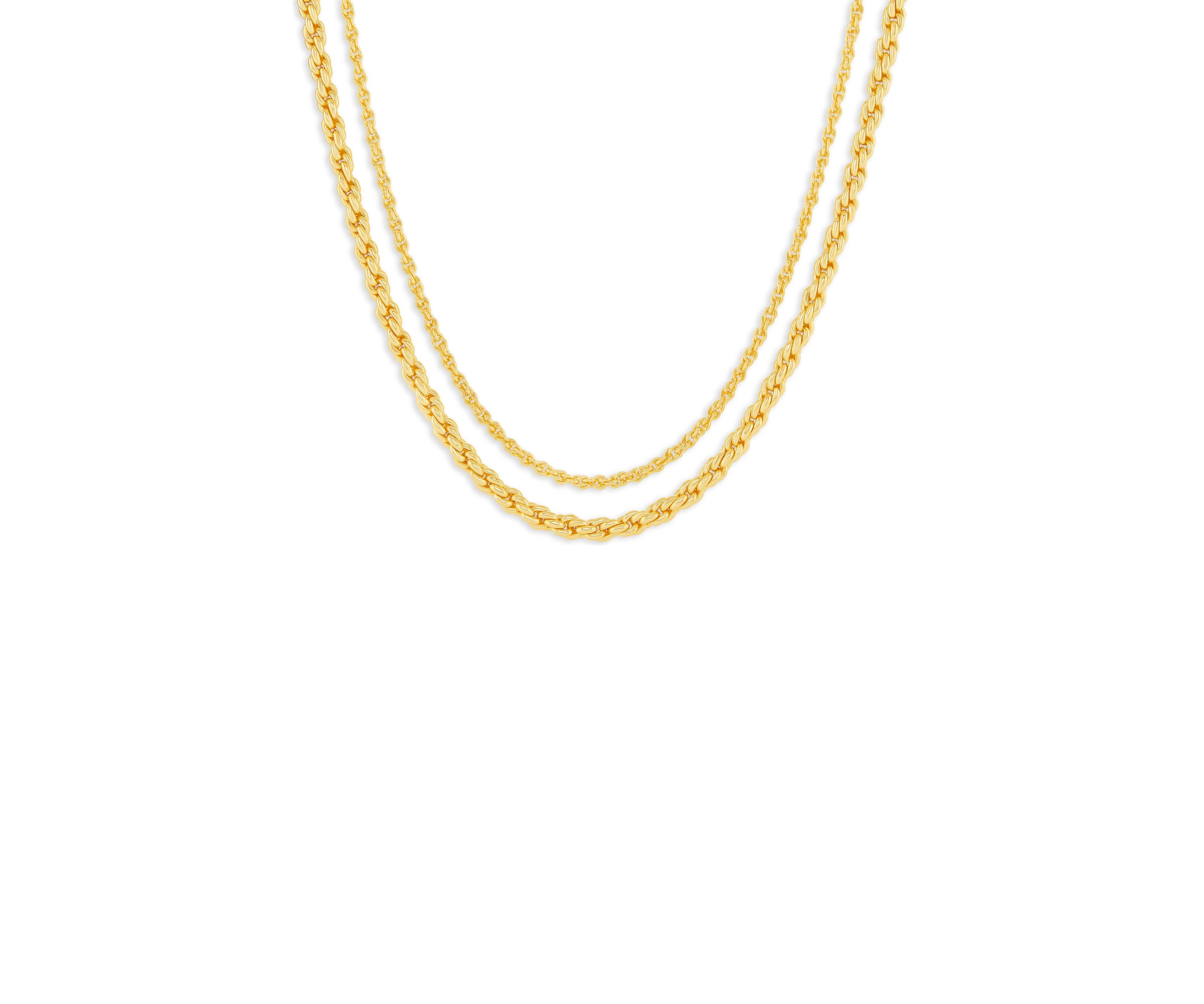 Plated Double Rope Chain Necklace Set
