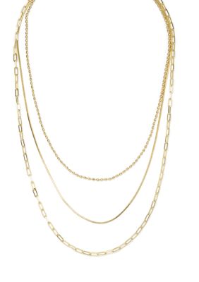 Belk & Co Gold Plated Paperclip Snake & Ball Triple Layered Necklace Set, 20 in