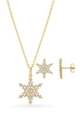 Belk Silverworks Fine Plated Cubic Zirconia Snowflake Earring & Necklace Set, Silver, 20 in