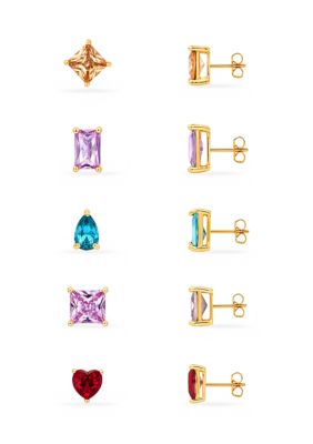 Belk Silverworks Gold Plated Crystal Multi Color & Multi Shape Stud Earrings Set