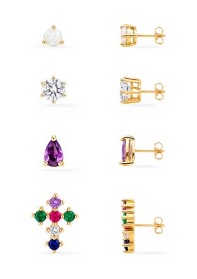 Belk Silverworks Gold Plated Cubic Zirconia Multi Color Stud Earrings Set