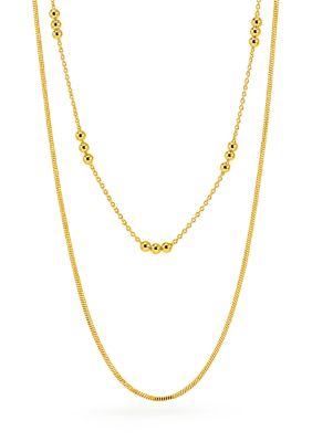 Belk Silverworks Gold Plated Twisted Snake & Cable Beaded Double Layered Necklace Set