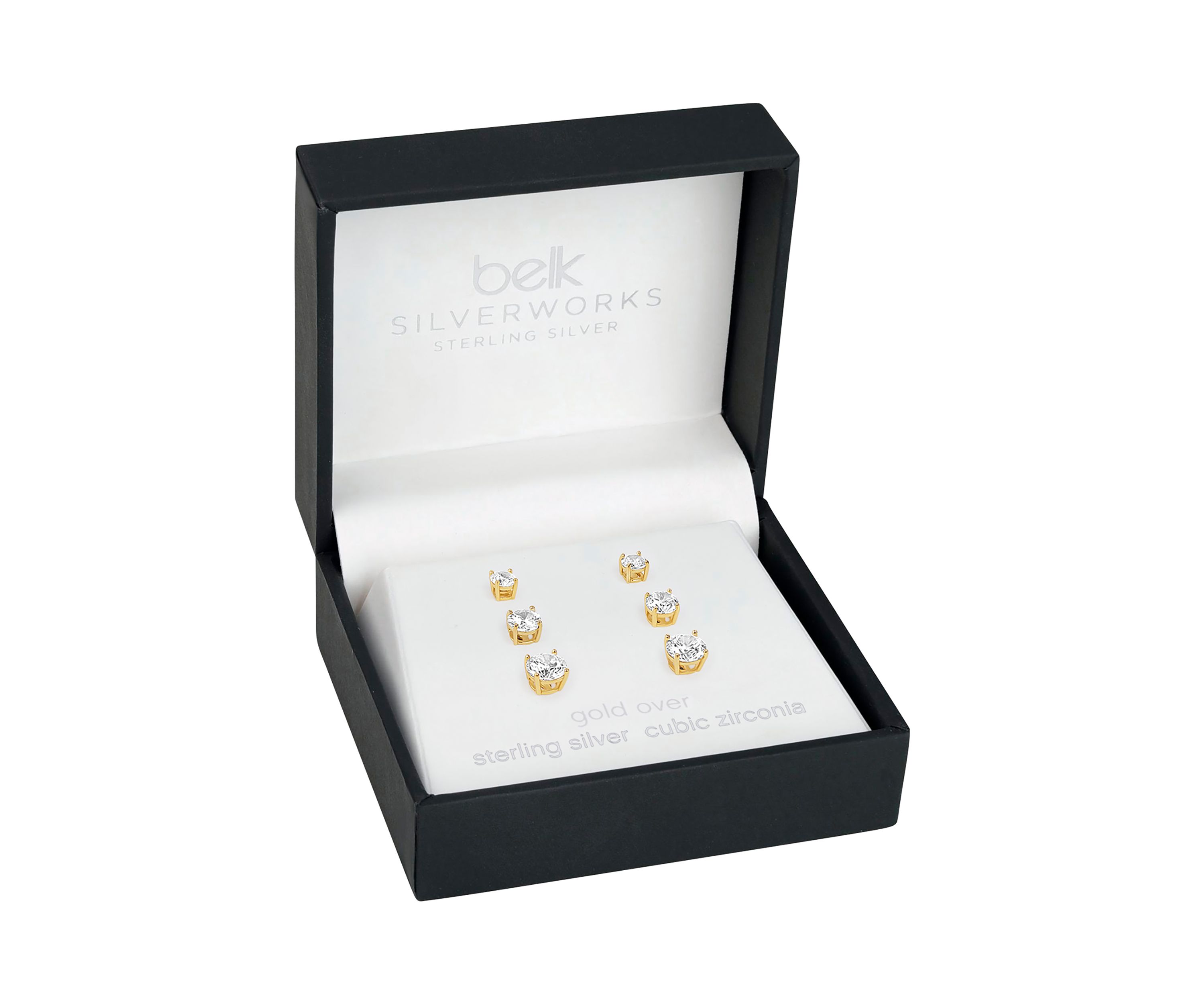 Sterling Silver Gold Plated 4-6 Millimeter Round Cubic Zirconia Studs Set