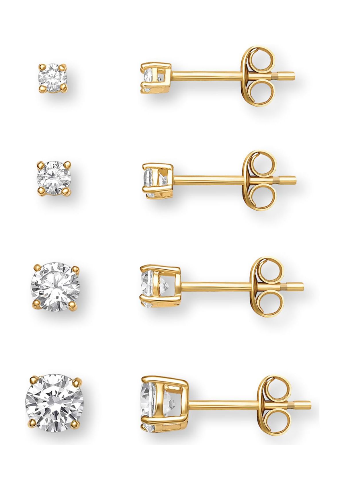 Sterling Silver Gold Plated 2.5 Millimeter and 3-5 Millimeter Round Cubic Zirconia Studs Set