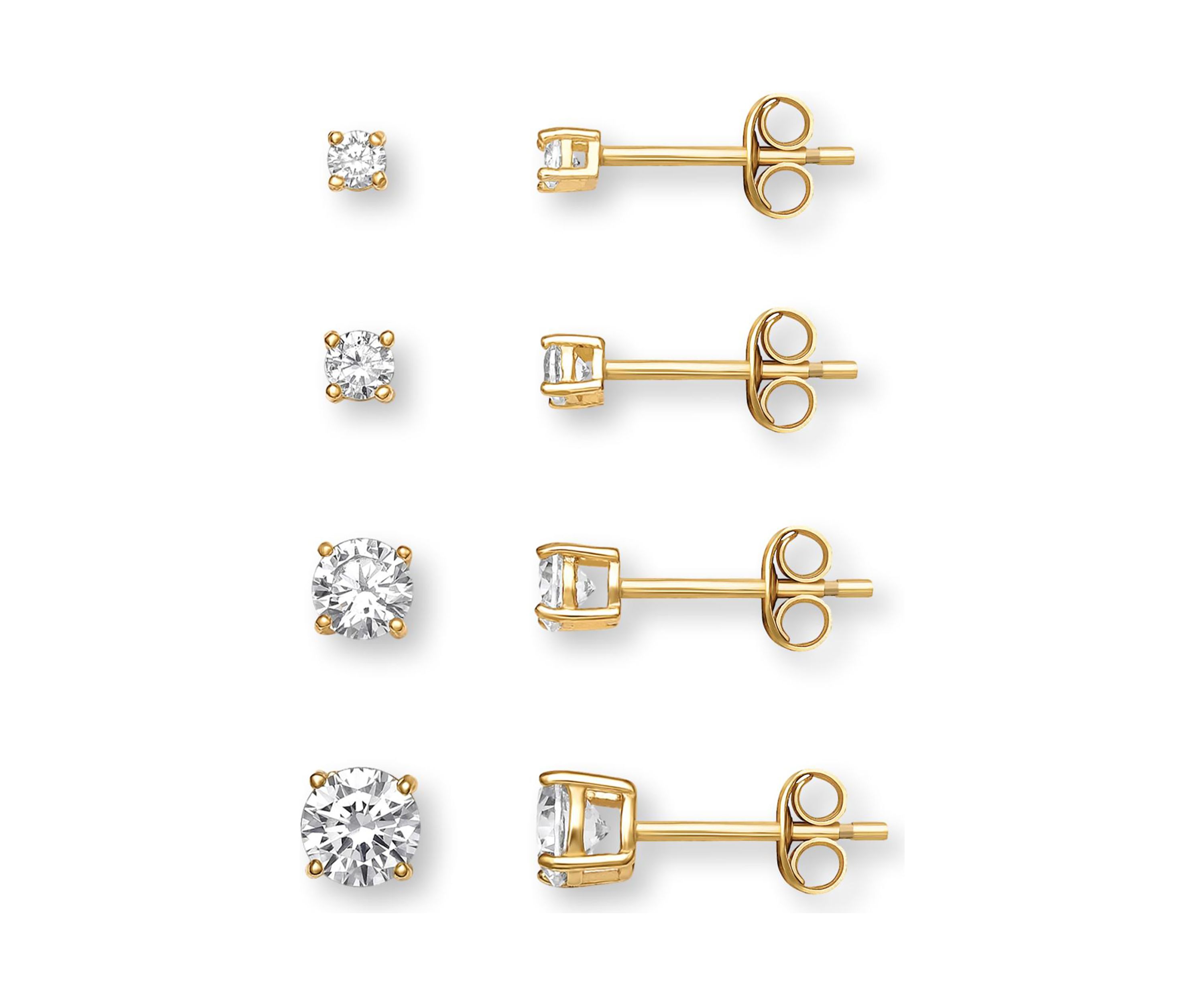 Sterling Silver Gold Plated 2.5 Millimeter and 3-5 Millimeter Round Cubic Zirconia Studs Set