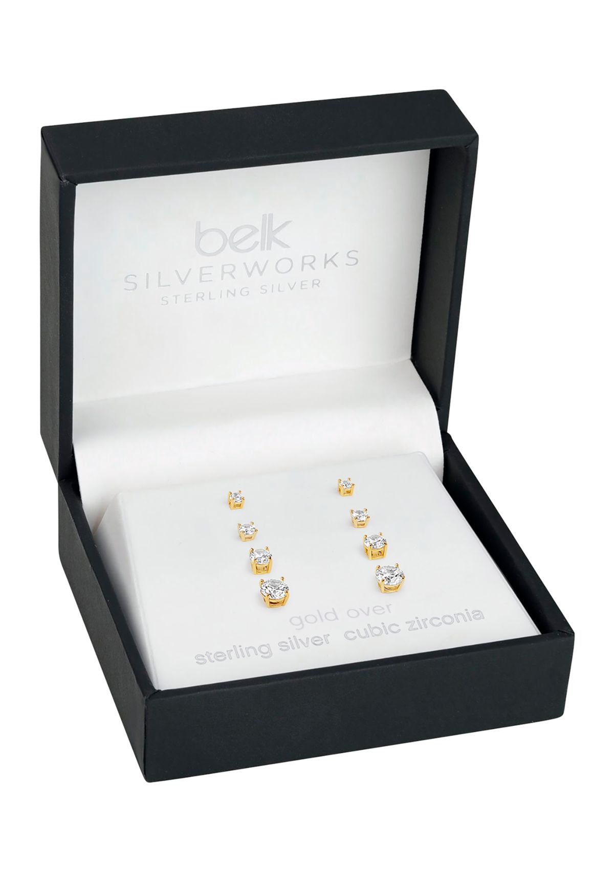 Sterling Silver Gold Plated 2.5 Millimeter and 3-5 Millimeter Round Cubic Zirconia Studs Set