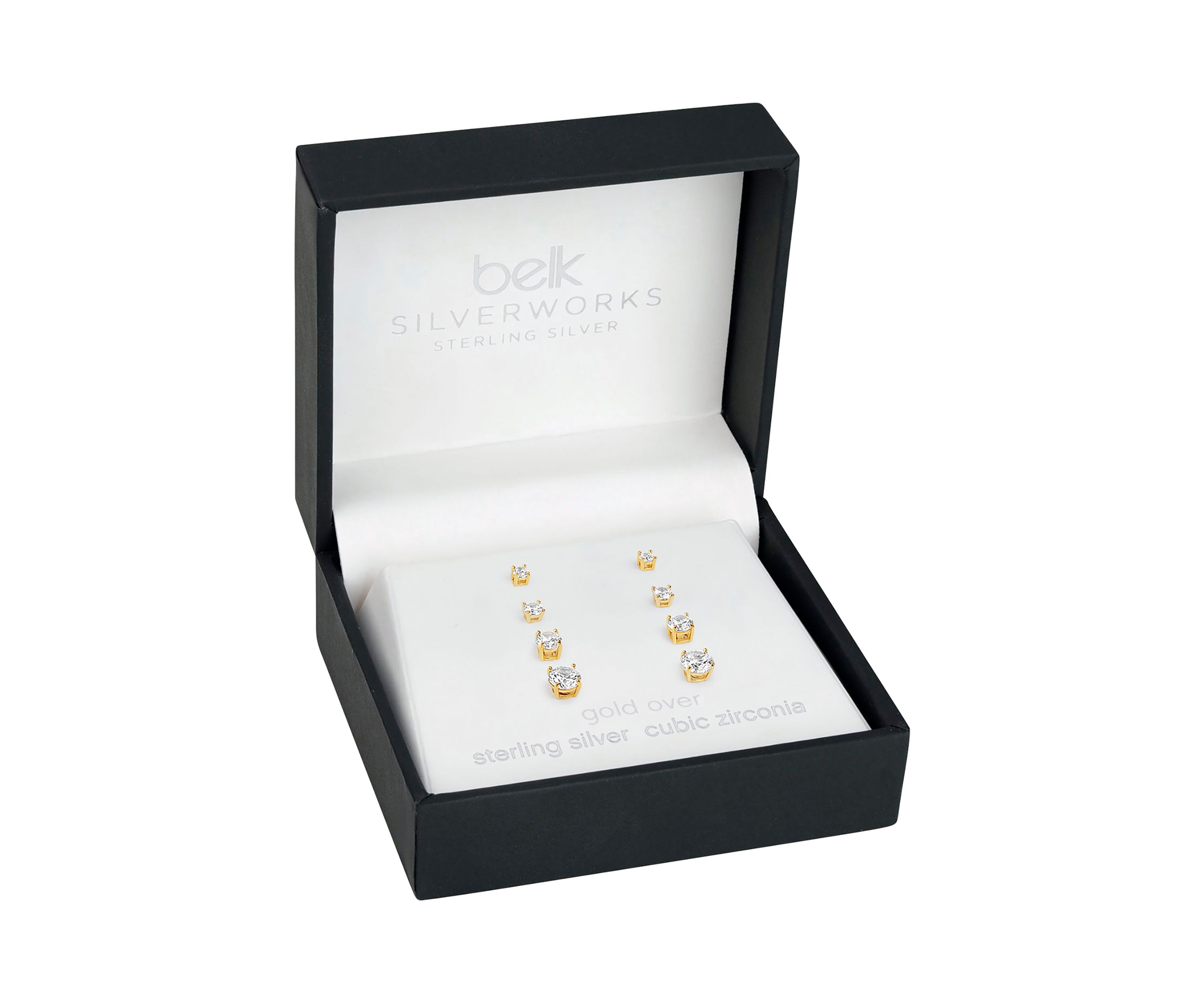 Sterling Silver Gold Plated 2.5 Millimeter and 3-5 Millimeter Round Cubic Zirconia Studs Set