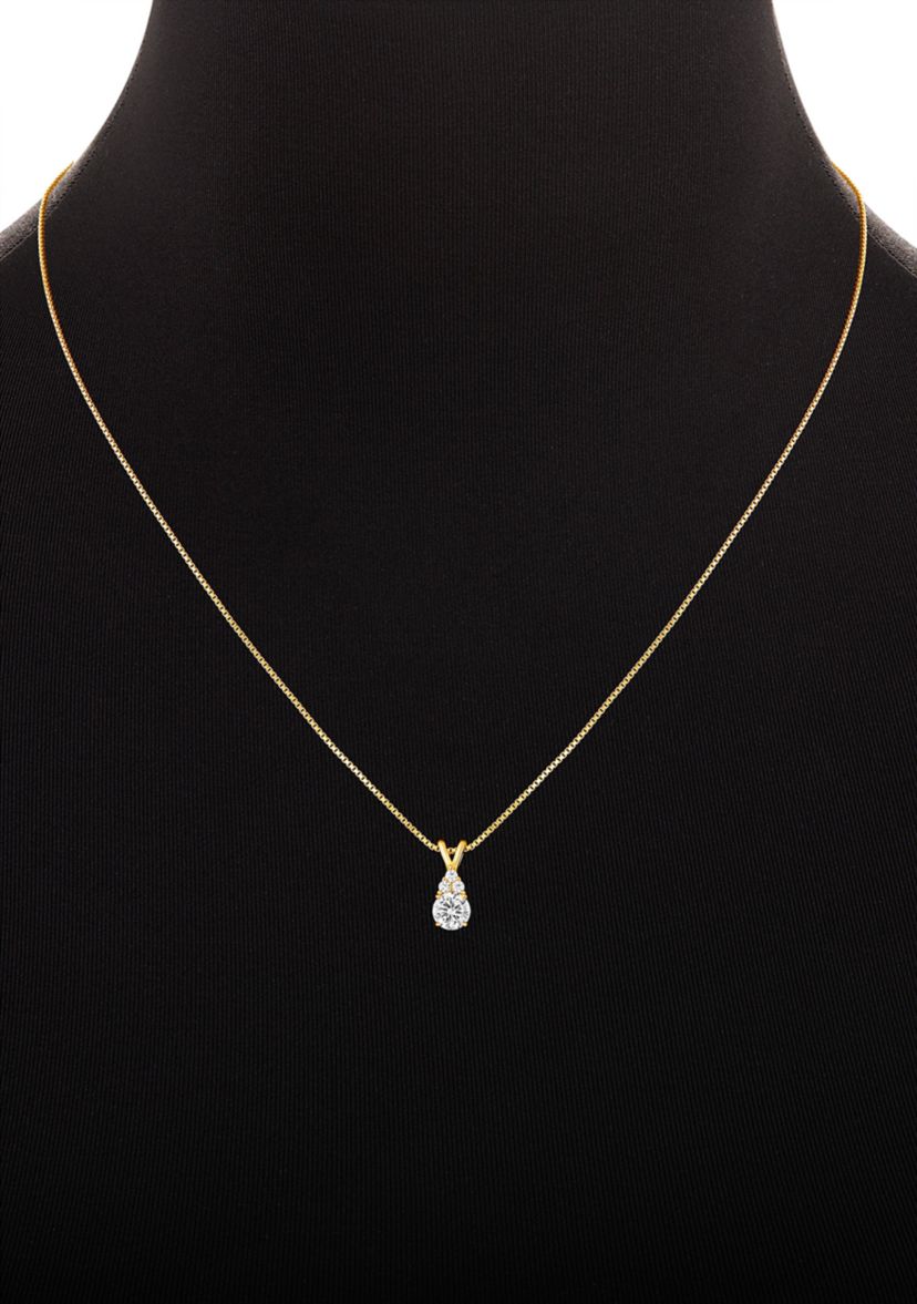 Gold Plated Sterling Silver Cubic Zirconia Round Studs & Round CZ Cluster Pendant Necklace Set