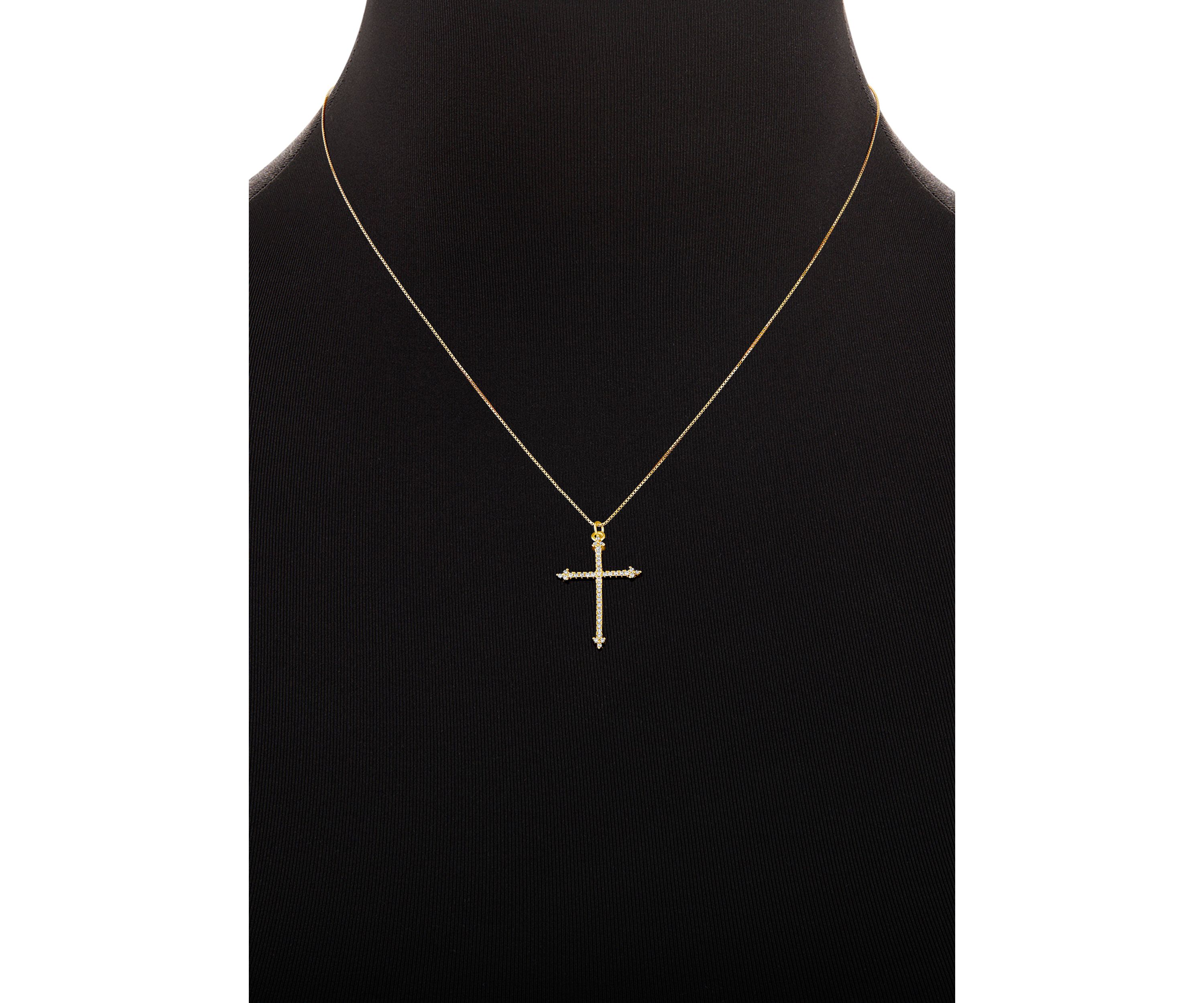 Sterling Silver Gold Plated Round Cubic Zirconia Studs Cross Pendant Set