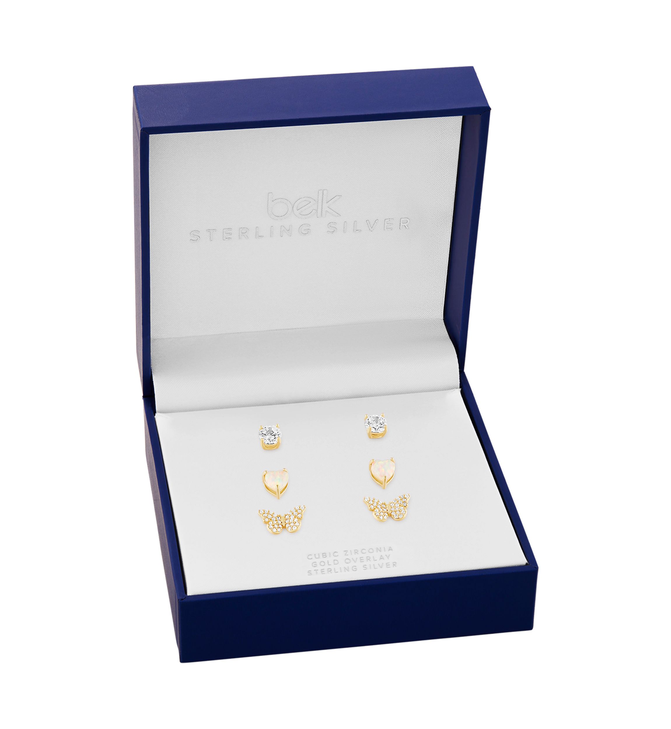 Round Cubic Zirconia Opal Heart Pavé Cubic Zirconia Butterfly Studs Set
